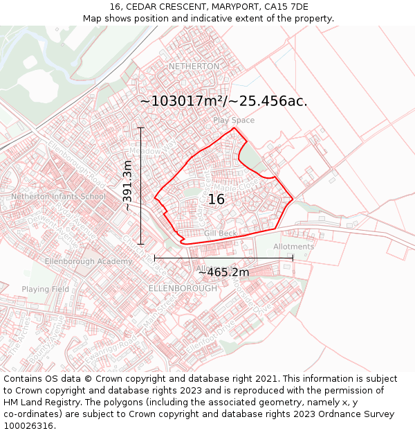 16, CEDAR CRESCENT, MARYPORT, CA15 7DE: Plot and title map
