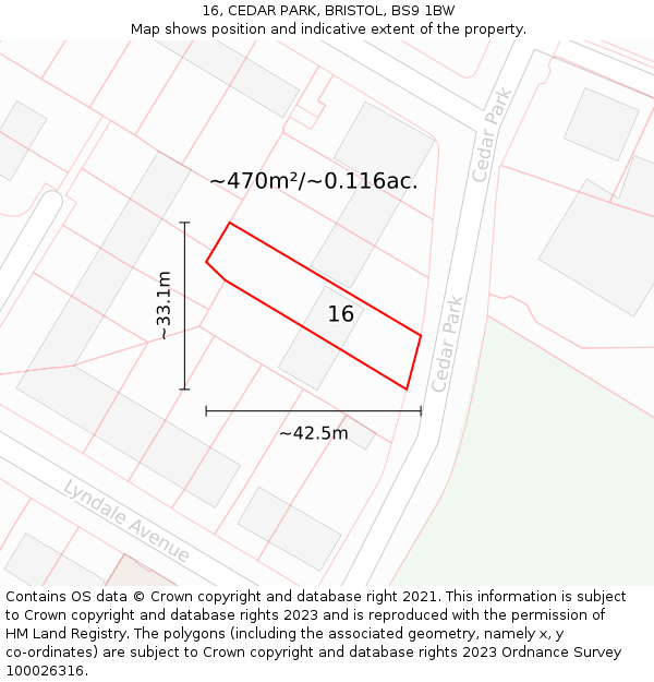16, CEDAR PARK, BRISTOL, BS9 1BW: Plot and title map