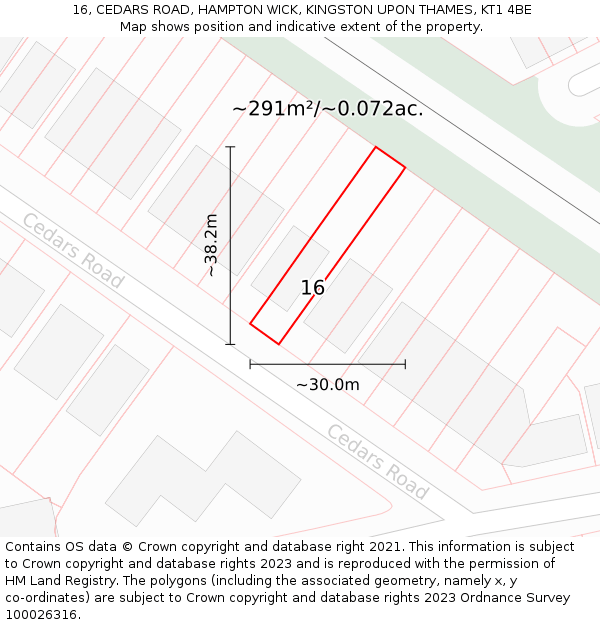 16, CEDARS ROAD, HAMPTON WICK, KINGSTON UPON THAMES, KT1 4BE: Plot and title map