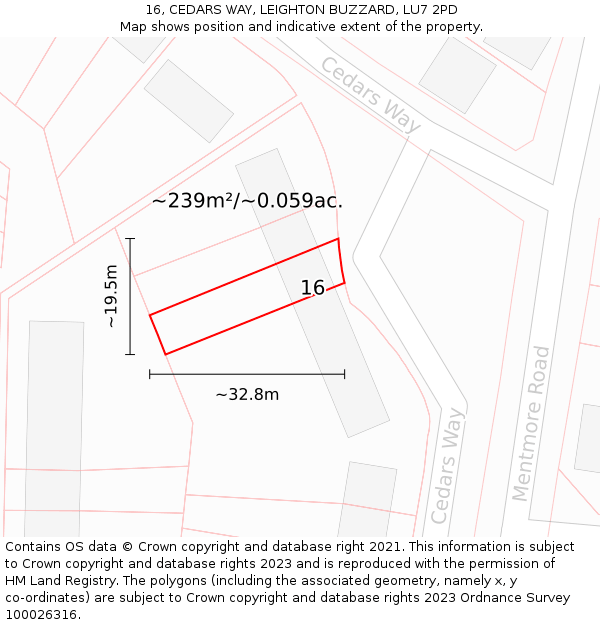 16, CEDARS WAY, LEIGHTON BUZZARD, LU7 2PD: Plot and title map