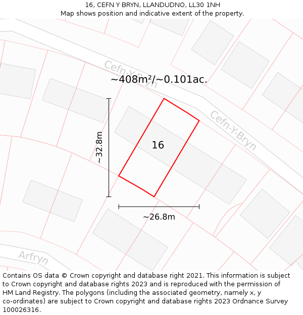 16, CEFN Y BRYN, LLANDUDNO, LL30 1NH: Plot and title map