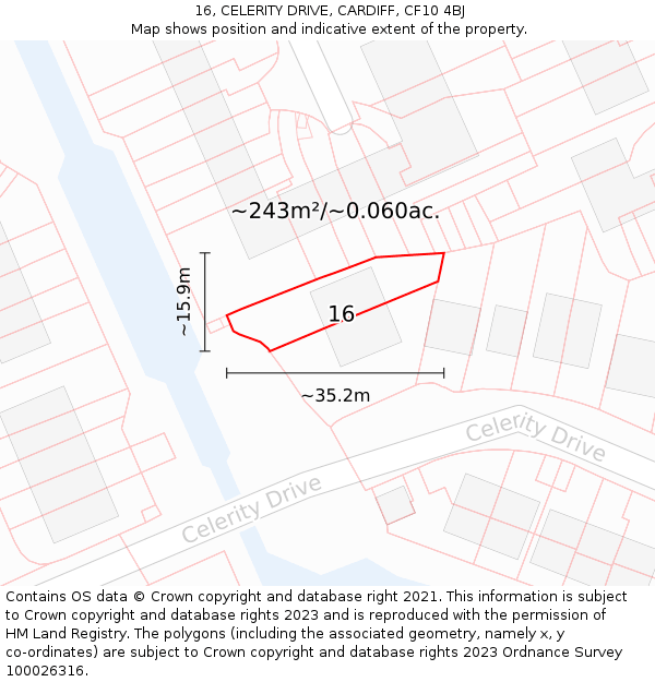 16, CELERITY DRIVE, CARDIFF, CF10 4BJ: Plot and title map