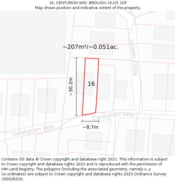 16, CENTURION WAY, BROUGH, HU15 1DF: Plot and title map
