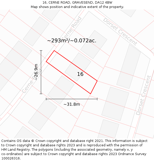 16, CERNE ROAD, GRAVESEND, DA12 4BW: Plot and title map