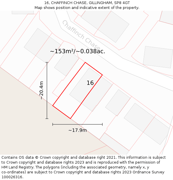 16, CHAFFINCH CHASE, GILLINGHAM, SP8 4GT: Plot and title map