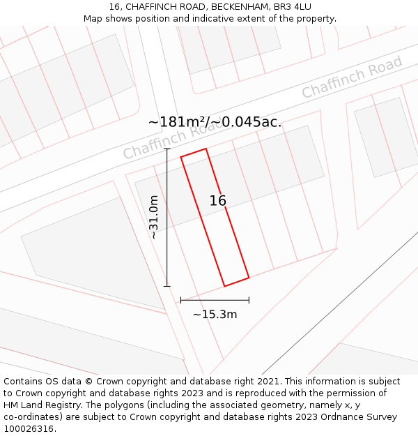 16, CHAFFINCH ROAD, BECKENHAM, BR3 4LU: Plot and title map