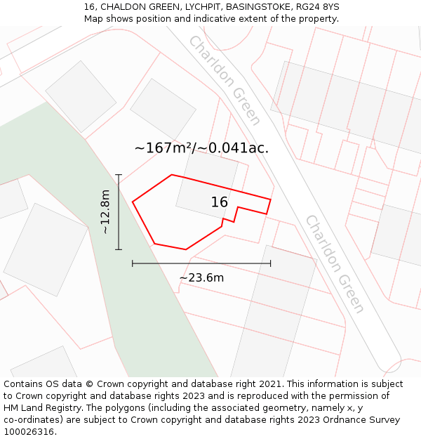 16, CHALDON GREEN, LYCHPIT, BASINGSTOKE, RG24 8YS: Plot and title map