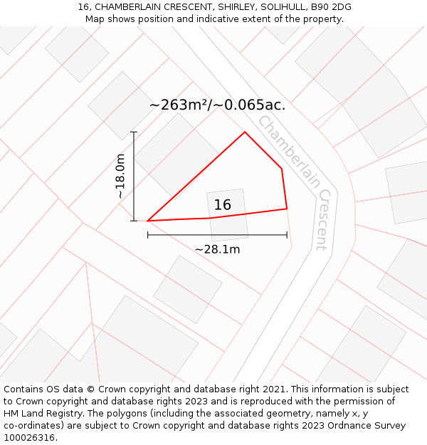 16, CHAMBERLAIN CRESCENT, SHIRLEY, SOLIHULL, B90 2DG: Plot and title map