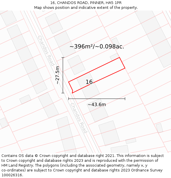 16, CHANDOS ROAD, PINNER, HA5 1PR: Plot and title map