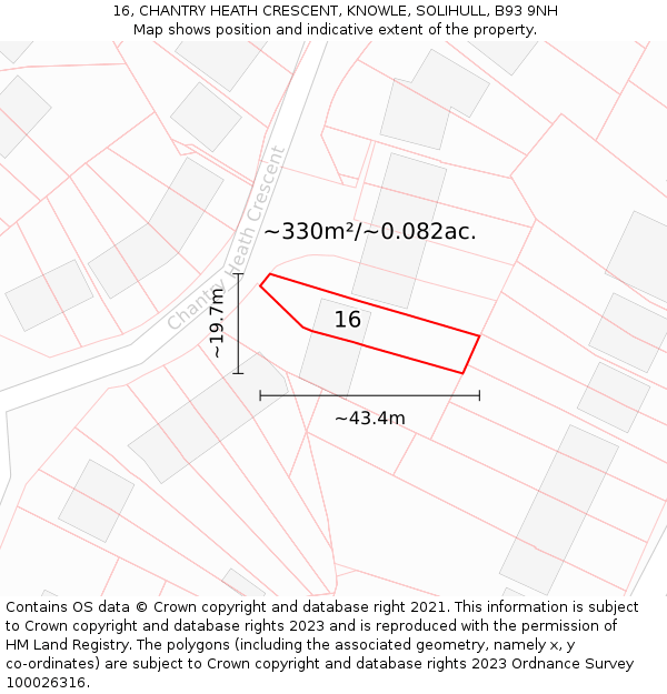 16, CHANTRY HEATH CRESCENT, KNOWLE, SOLIHULL, B93 9NH: Plot and title map