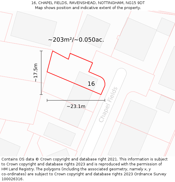 16, CHAPEL FIELDS, RAVENSHEAD, NOTTINGHAM, NG15 9DT: Plot and title map