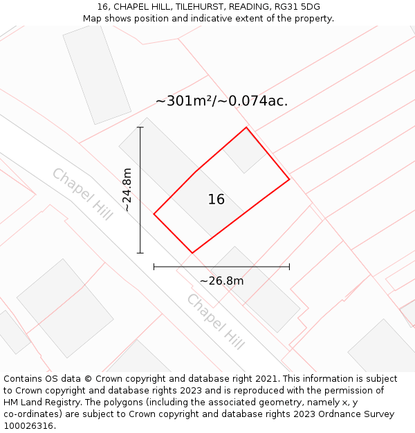 16, CHAPEL HILL, TILEHURST, READING, RG31 5DG: Plot and title map