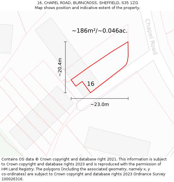 16, CHAPEL ROAD, BURNCROSS, SHEFFIELD, S35 1ZG: Plot and title map