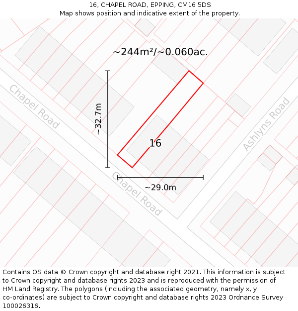 16, CHAPEL ROAD, EPPING, CM16 5DS: Plot and title map