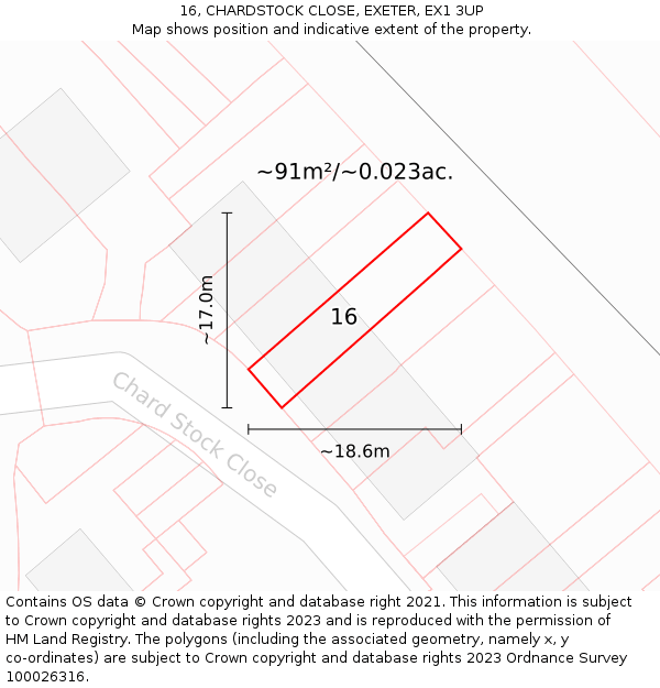 16, CHARDSTOCK CLOSE, EXETER, EX1 3UP: Plot and title map