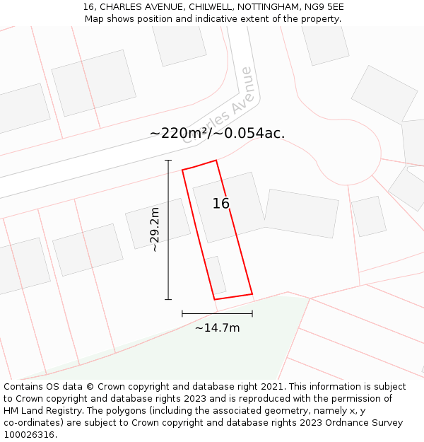 16, CHARLES AVENUE, CHILWELL, NOTTINGHAM, NG9 5EE: Plot and title map