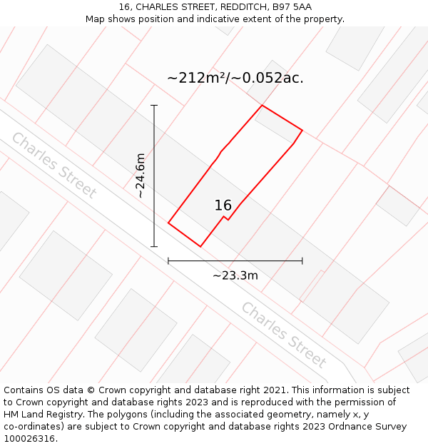 16, CHARLES STREET, REDDITCH, B97 5AA: Plot and title map