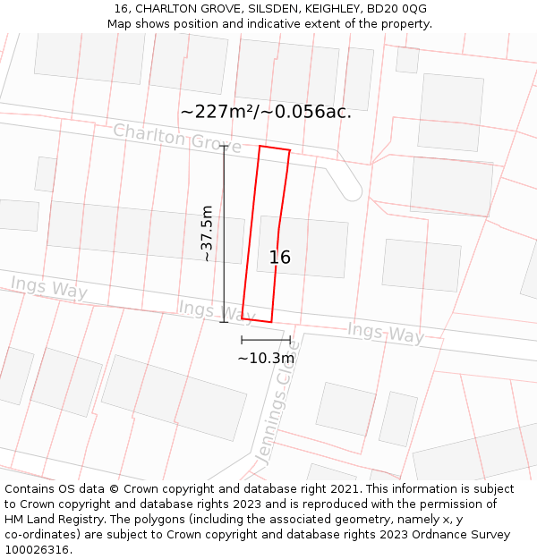 16, CHARLTON GROVE, SILSDEN, KEIGHLEY, BD20 0QG: Plot and title map