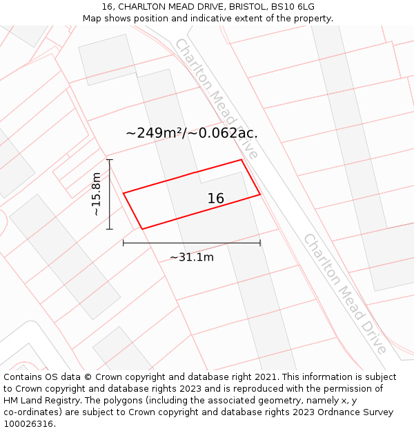 16, CHARLTON MEAD DRIVE, BRISTOL, BS10 6LG: Plot and title map