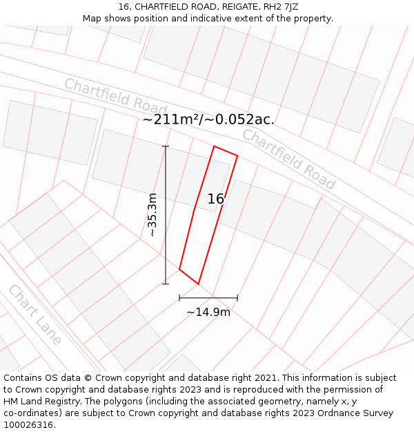 16, CHARTFIELD ROAD, REIGATE, RH2 7JZ: Plot and title map