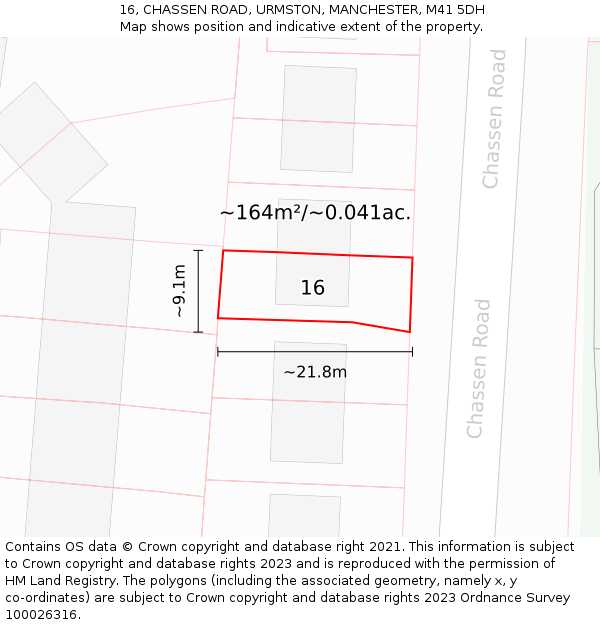 16, CHASSEN ROAD, URMSTON, MANCHESTER, M41 5DH: Plot and title map