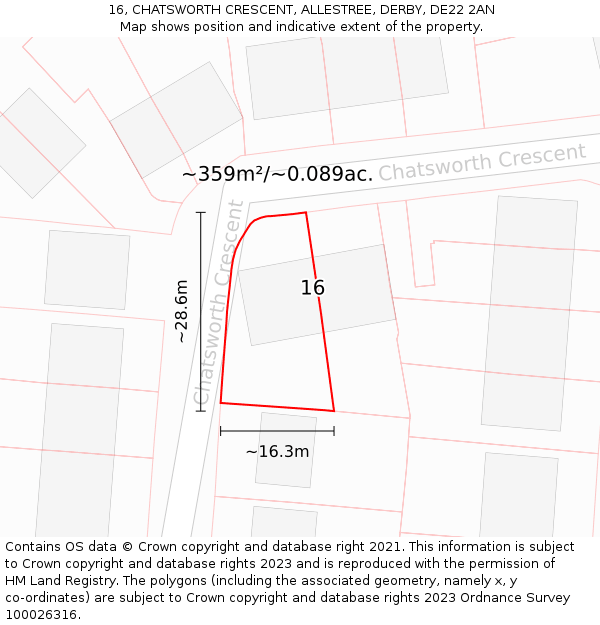 16, CHATSWORTH CRESCENT, ALLESTREE, DERBY, DE22 2AN: Plot and title map