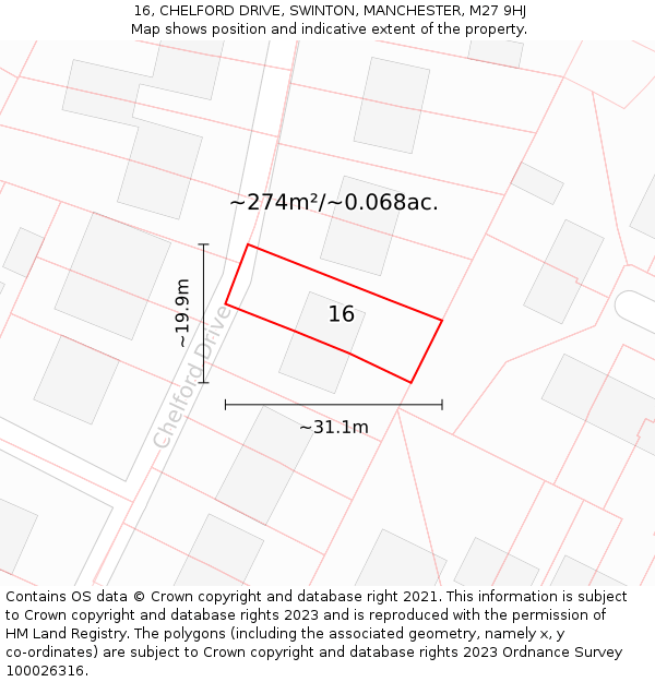 16, CHELFORD DRIVE, SWINTON, MANCHESTER, M27 9HJ: Plot and title map