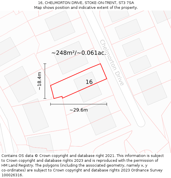 16, CHELMORTON DRIVE, STOKE-ON-TRENT, ST3 7SA: Plot and title map