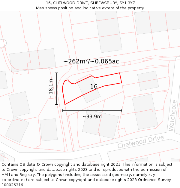 16, CHELWOOD DRIVE, SHREWSBURY, SY1 3YZ: Plot and title map
