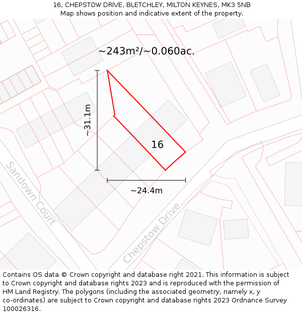 16, CHEPSTOW DRIVE, BLETCHLEY, MILTON KEYNES, MK3 5NB: Plot and title map