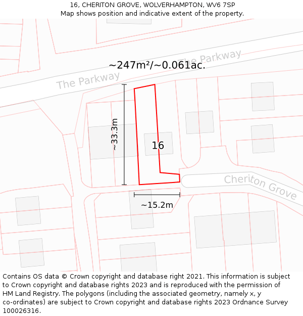 16, CHERITON GROVE, WOLVERHAMPTON, WV6 7SP: Plot and title map