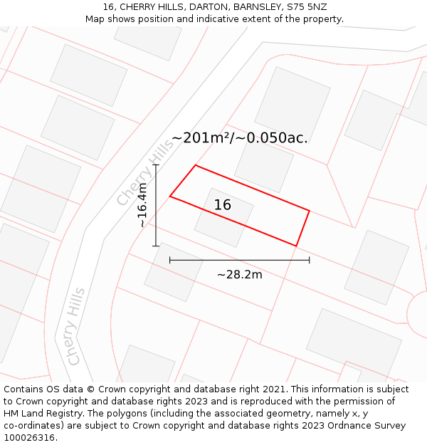 16, CHERRY HILLS, DARTON, BARNSLEY, S75 5NZ: Plot and title map