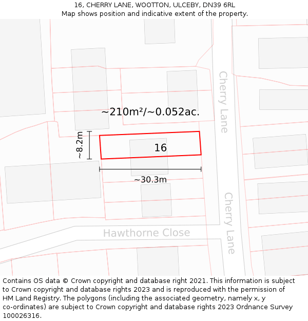 16, CHERRY LANE, WOOTTON, ULCEBY, DN39 6RL: Plot and title map