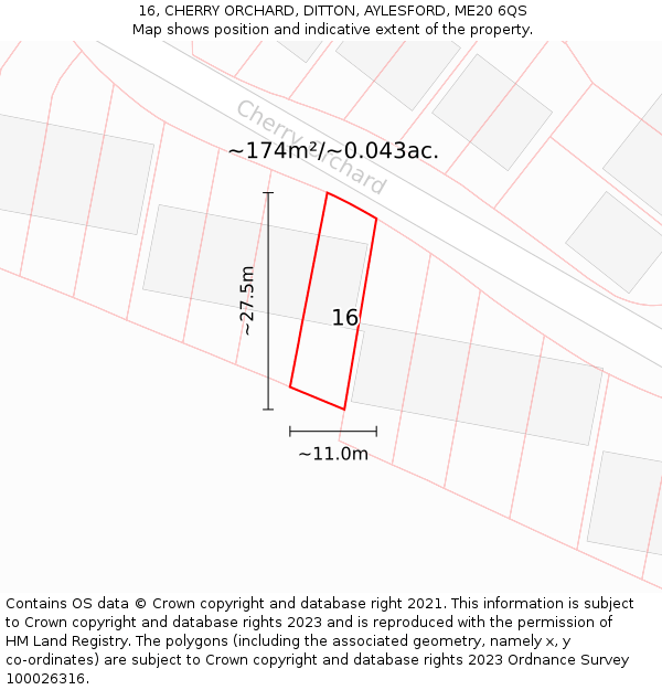 16, CHERRY ORCHARD, DITTON, AYLESFORD, ME20 6QS: Plot and title map