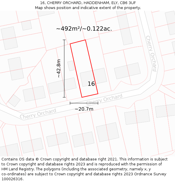 16, CHERRY ORCHARD, HADDENHAM, ELY, CB6 3UF: Plot and title map