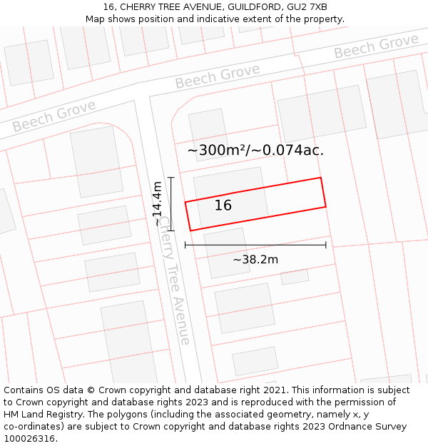 16, CHERRY TREE AVENUE, GUILDFORD, GU2 7XB: Plot and title map
