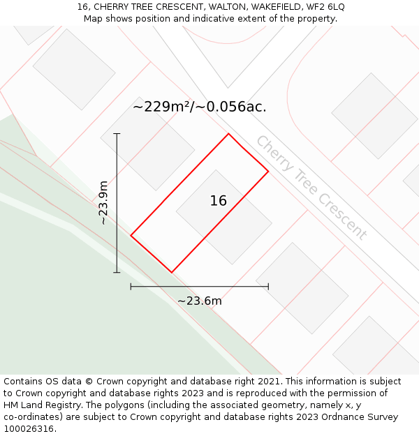 16, CHERRY TREE CRESCENT, WALTON, WAKEFIELD, WF2 6LQ: Plot and title map