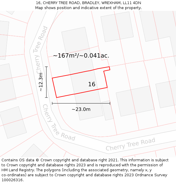 16, CHERRY TREE ROAD, BRADLEY, WREXHAM, LL11 4DN: Plot and title map