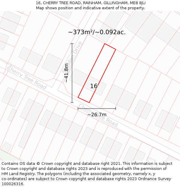 16, CHERRY TREE ROAD, RAINHAM, GILLINGHAM, ME8 8JU: Plot and title map