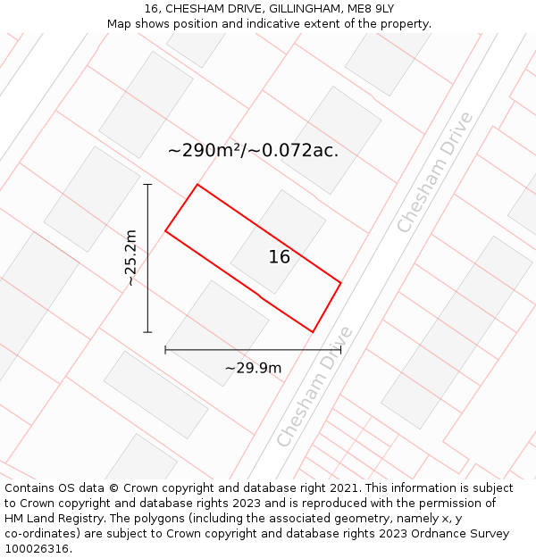 16, CHESHAM DRIVE, GILLINGHAM, ME8 9LY: Plot and title map