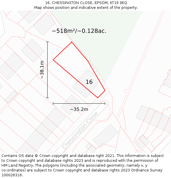 16, CHESSINGTON CLOSE, EPSOM, KT19 9EQ: Plot and title map