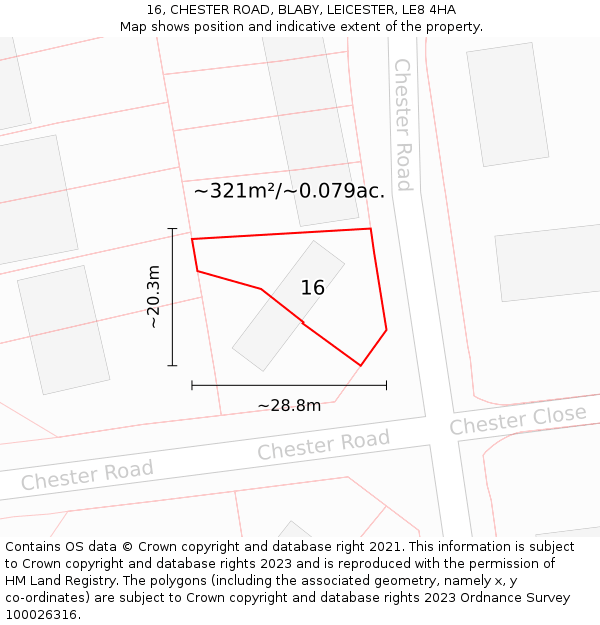 16, CHESTER ROAD, BLABY, LEICESTER, LE8 4HA: Plot and title map