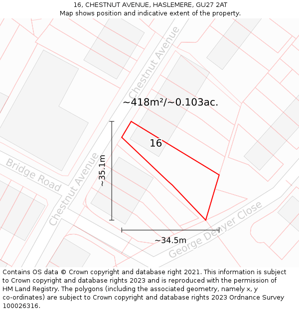 16, CHESTNUT AVENUE, HASLEMERE, GU27 2AT: Plot and title map