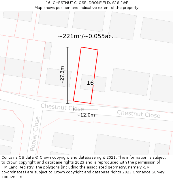 16, CHESTNUT CLOSE, DRONFIELD, S18 1WF: Plot and title map