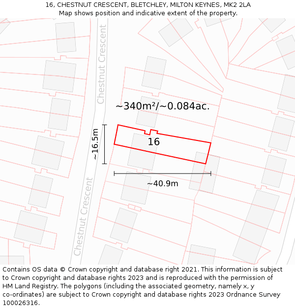 16, CHESTNUT CRESCENT, BLETCHLEY, MILTON KEYNES, MK2 2LA: Plot and title map