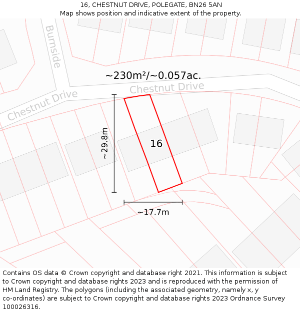 16, CHESTNUT DRIVE, POLEGATE, BN26 5AN: Plot and title map