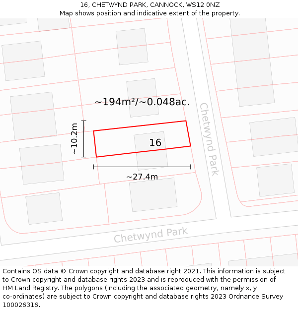 16, CHETWYND PARK, CANNOCK, WS12 0NZ: Plot and title map