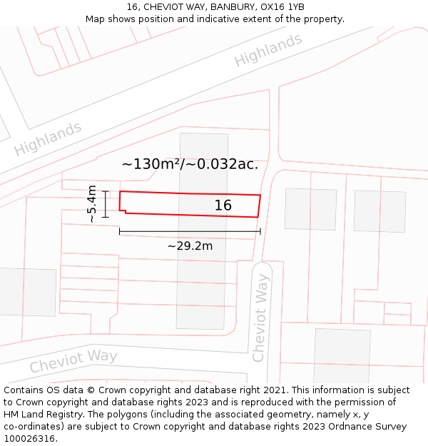 16, CHEVIOT WAY, BANBURY, OX16 1YB: Plot and title map