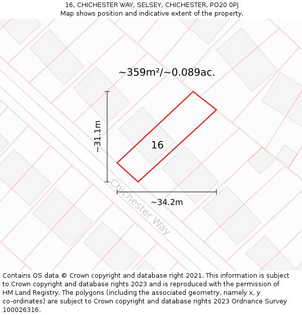 16, CHICHESTER WAY, SELSEY, CHICHESTER, PO20 0PJ: Plot and title map