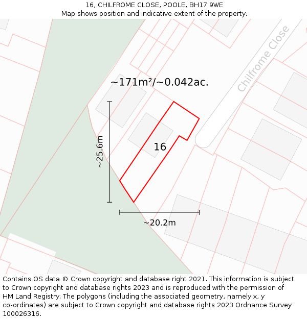 16, CHILFROME CLOSE, POOLE, BH17 9WE: Plot and title map